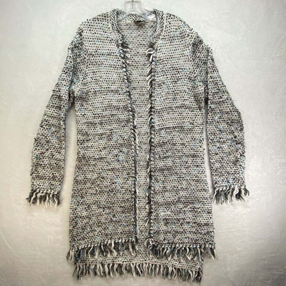 Carlisle Cardigan Sweater‎ Womens Large Open Knit Duster White blue black boho